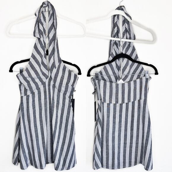 NWT House of Harlow x Revolve Amina White Black Embroidered Stripe Mini Dress Sm - Picture 2 of 13